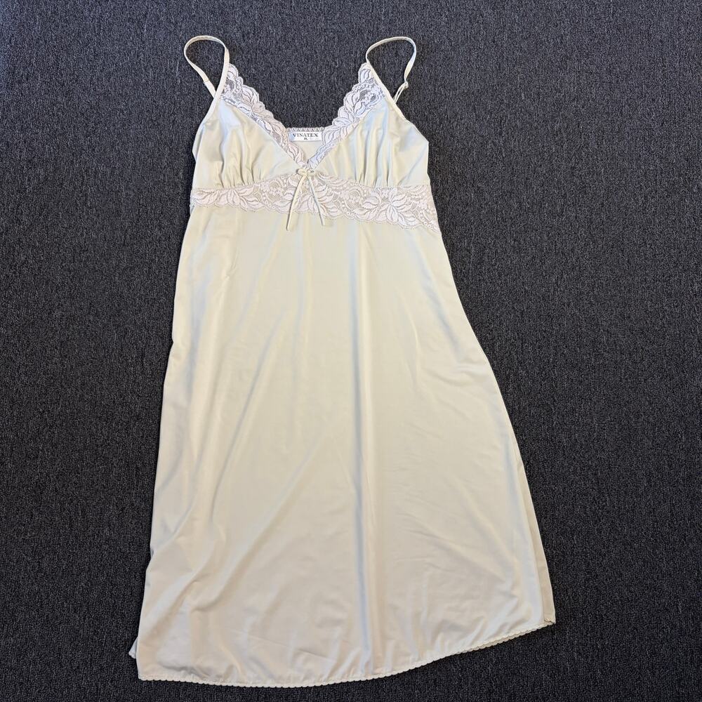 Vintage Y2k Mint Green Ivory Lace Coquette Bow Cami Slip Dress XL